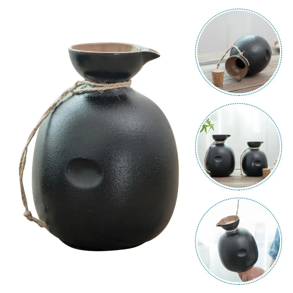 

Ceramic Wine Bottle 500ml Black Clay Sake Pot Japanese Style Restaurant Flask Vintage Kettle Traditional Crafts Easy Clean