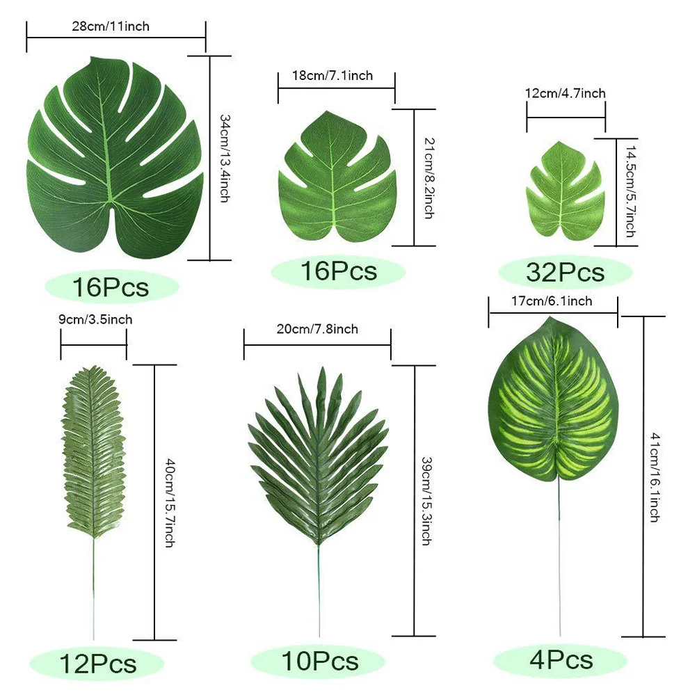 

90Pcs Artificial Palm Leaves Lifelike Greenery Leaves Party Decoration for Home Office Wedding Garden Relaxing Atmosphere