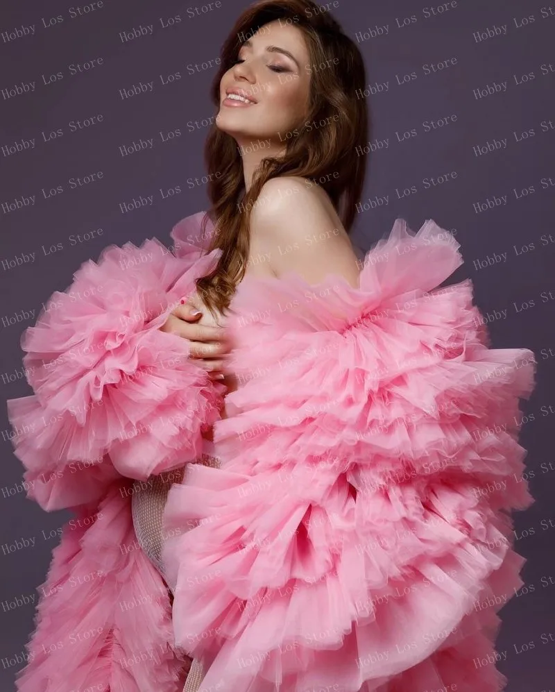 New In Fashion Unique Women's Top Pink Fluffy Layered Jacket With Ruffled Details And Sheer Fabric Provides Elegant Look And Com