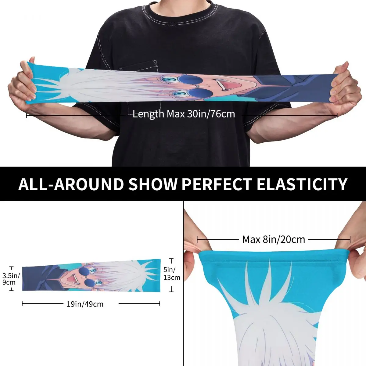 بارد Jujutsu Kaisen Gojo Satoru في الهواء الطلق أكمام أذرع تبريد الشمس الأشعة فوق البنفسجية غطاء للحماية الصيف الحرير الجليد الدراجات أكمام الوشم #5