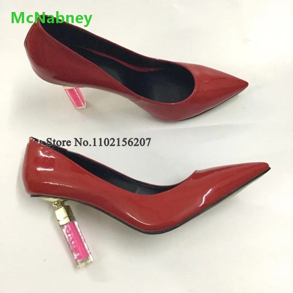 Lipstick Strange High Heel Pumps For Famale Women 2024 Pointed Toe Slip-on Shallow Patent Leather Handmade Elegant Dress Shoes