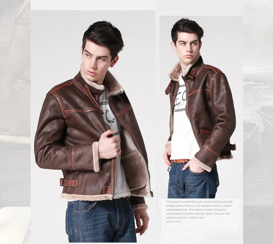 Leon S Kennedy Motorcycle Faux Leather Jacket Men Winter Fleece Plush Riders Jacket Windbreakers Synthetic Lambswool Coat Brown