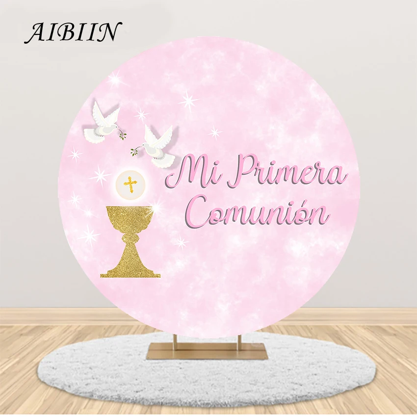 

AIBIIN Baby Shower Round Background Custom First Communion Baptism Newborn Party Decoration Circle Photography Backdrop