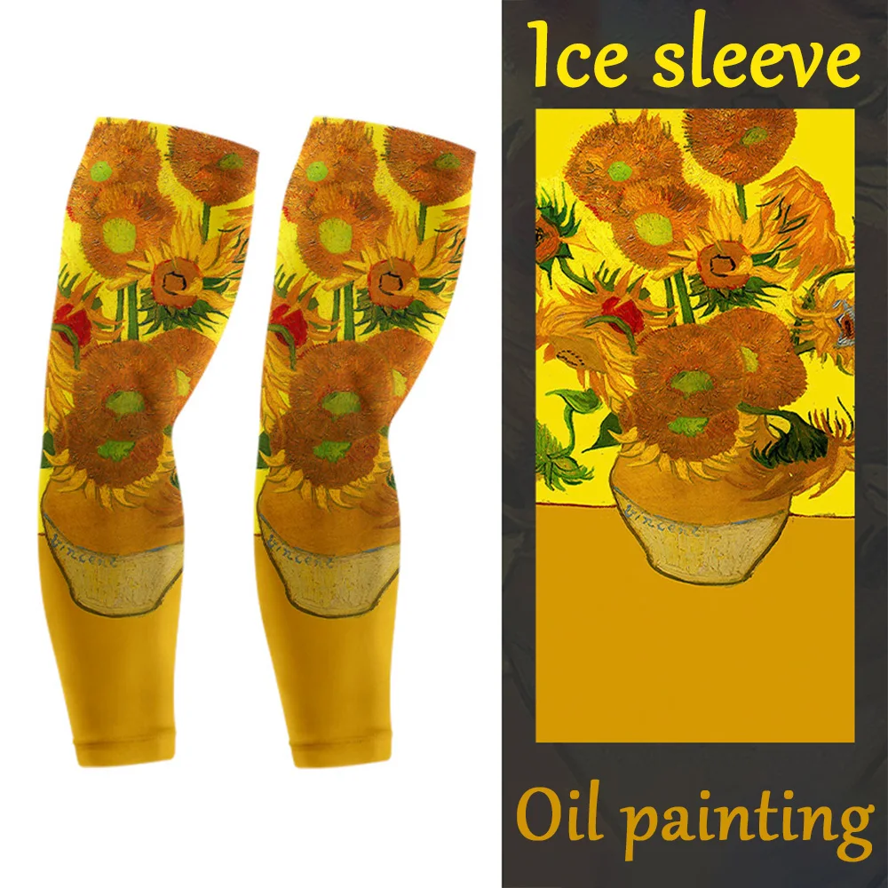 

Fashion oil painting sleeves men's women's summer arm guards ice hand sleeves outdoor cycling travel print sunscreen arm sleeves