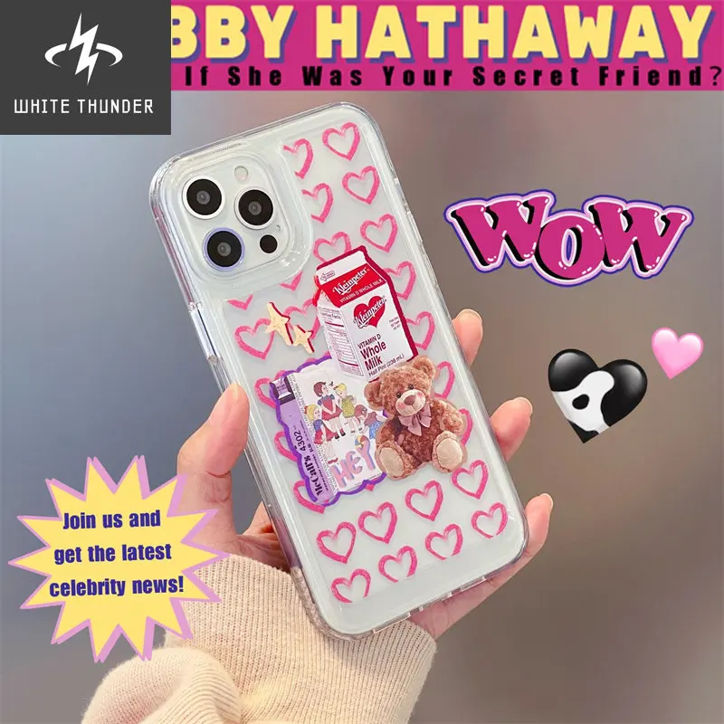 Babes Rose Heart Cartoon Bear Fashion Transparent Sweet Space Shell Anti-drop For iphone 11 12 13 Pro Max XR Xs Max Phone Case