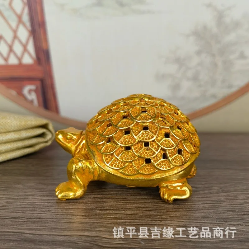 Antique Gilding Turtle Small Water Turtle Tower Incense Burner Small Ornaments Hollow out Aroma Burner Home Living Room Tea Cere