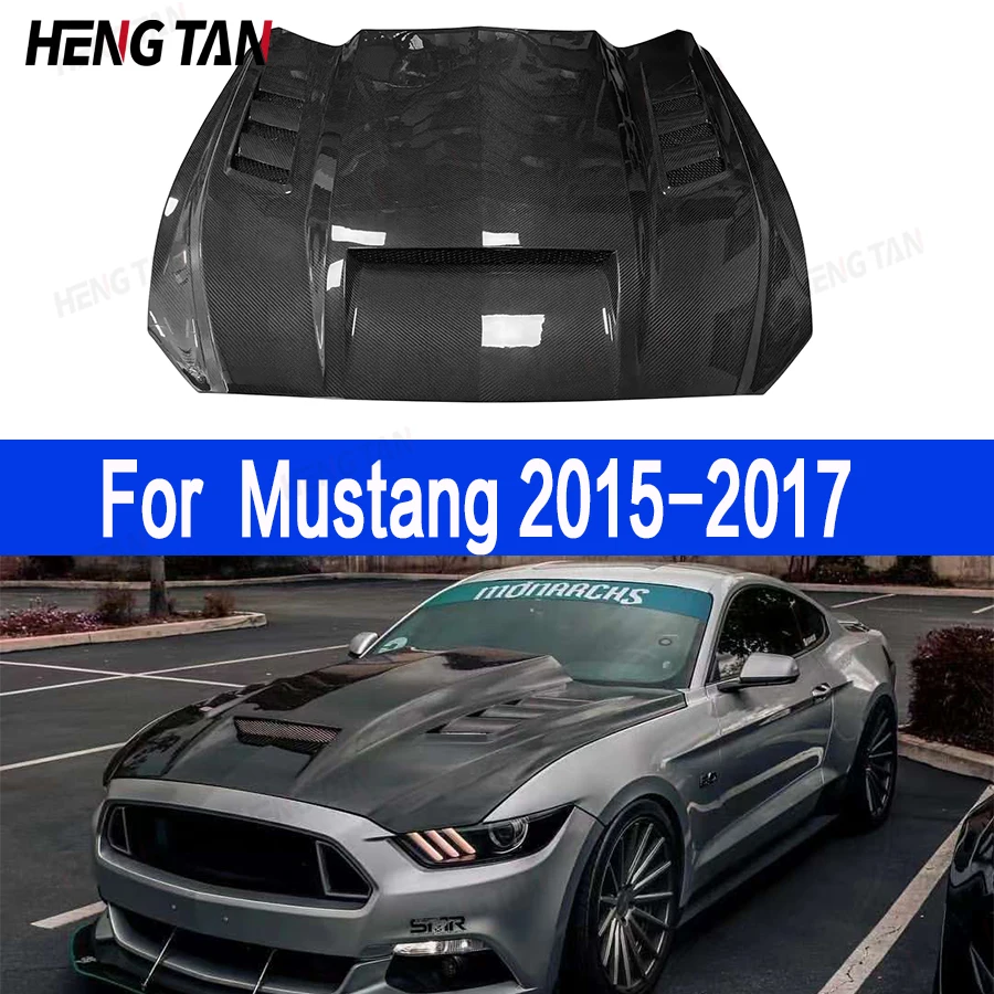 For Ford Mustang 2015-2017 TF Style Carbon Fiber Hood engine cover Clear Engine Hood Cutout Cooling Front Valve Cover Body Kit