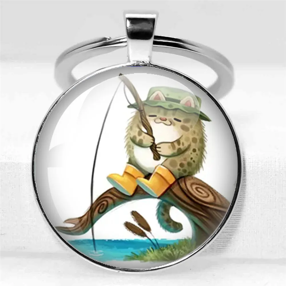 Fishing Master Keychain Fish Hook Keychain Glass Dome Keychain Fisherman I Love Fishing Fish Pendant Gift