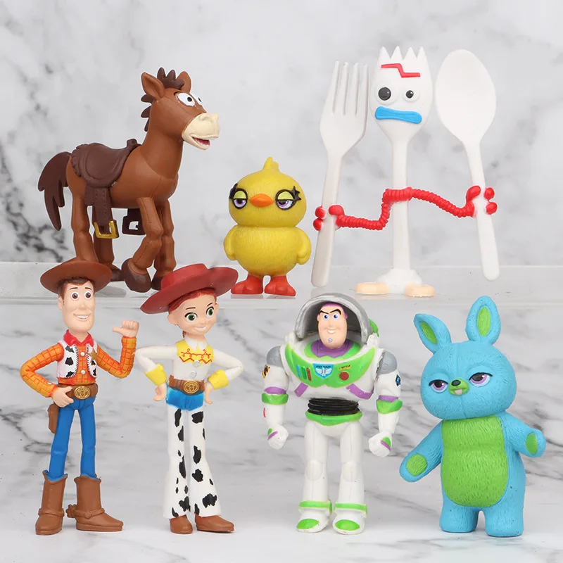 7 Pcs/Set Disney Toy Story 4 Action Figures Buzz Lightyear Woody Jessie Bullseye Horse Forky Bunny Rabbit Model Collectible Toys