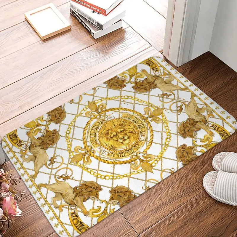 Luxury Golden Lion European Floral Front Floor Door Entrance Mats Outdoor Bathroom Kitchen Doormat Living Room Carpet Rug