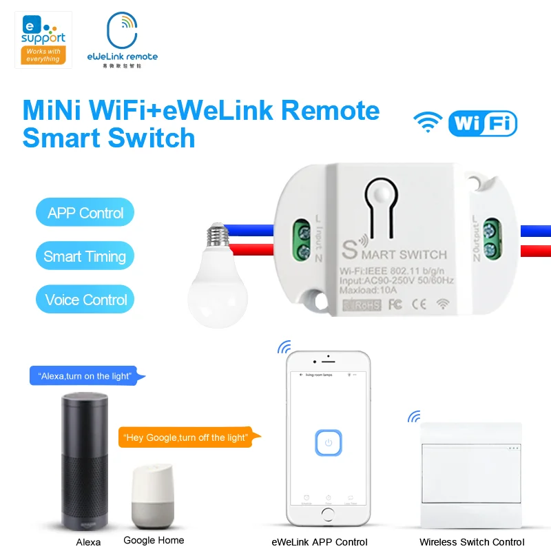 EWeLink-DIY interruptor de luz inteligente, tomada remota sem fio, automação residencial inteligente, interruptor de controle remoto, relé com Alexa