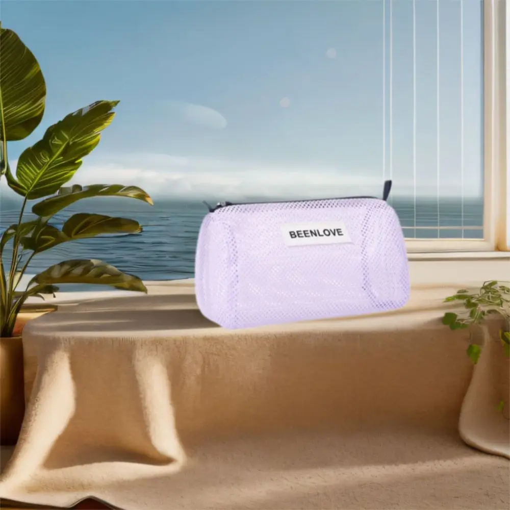 Large Capacity Beach Mesh Bag Breathable Handheld Toiletries Storage Bag Reusable Lightweight Mesh Makeup Bag Beach
