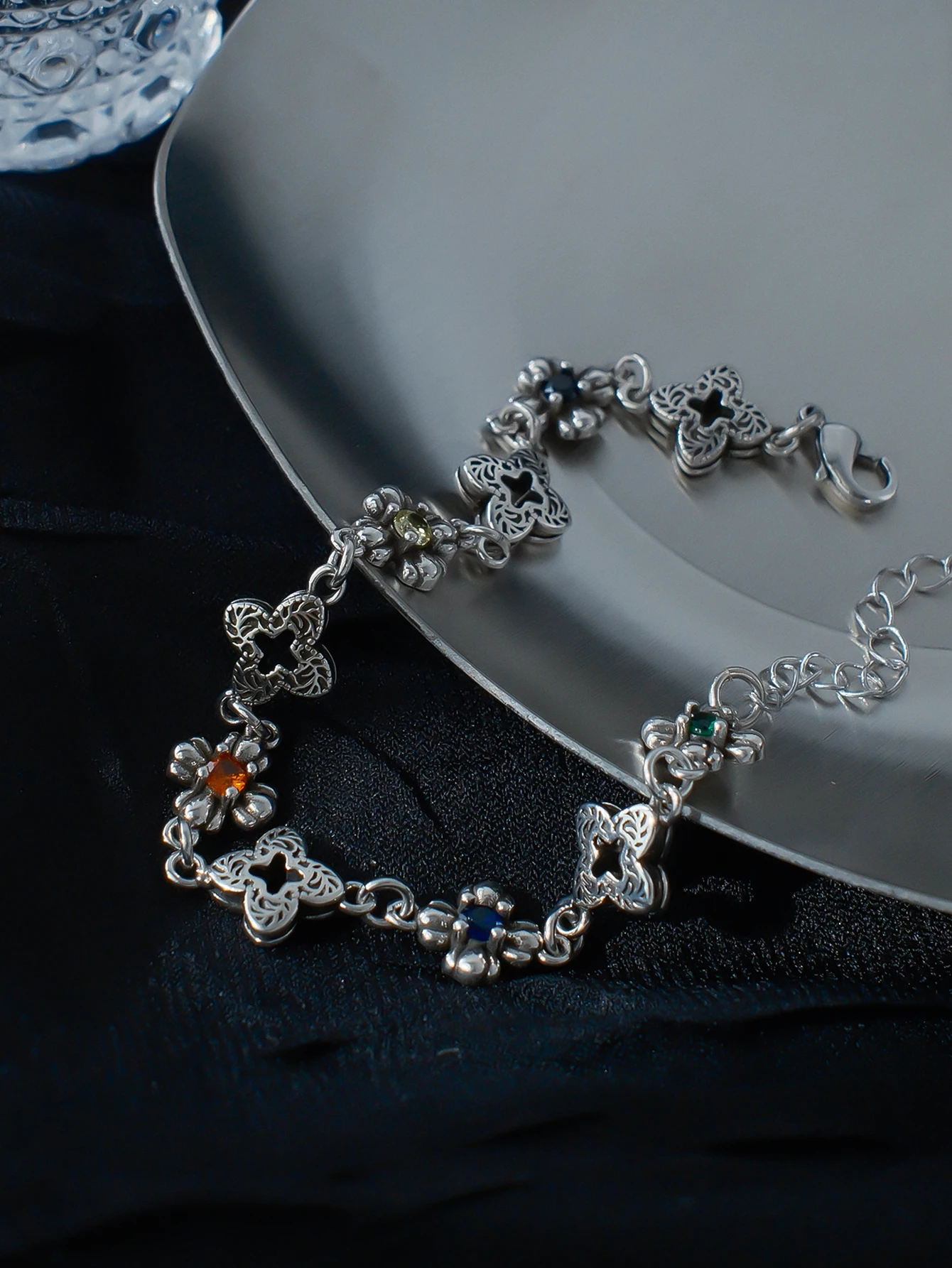 New Stylish Colorful Zircon Four-Leaf Clover Bracelet Ins Style Trendy Star Accessory Hot Recommendation