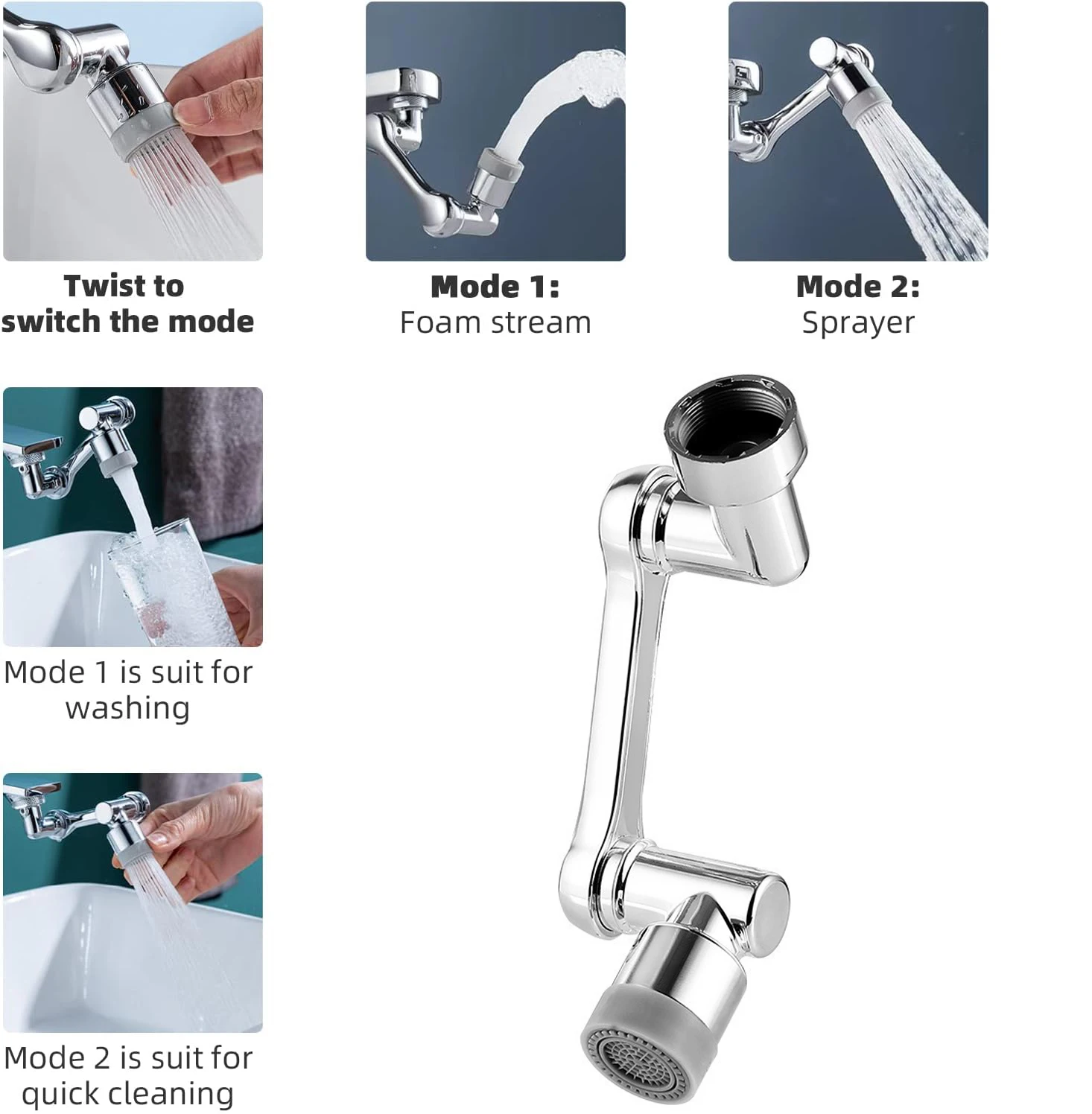 Multifunction 1080° Rotation Faucet Sprayer Head 22/24mm Adaptor Faucet Extender Aerator Splash Bubbler Nozzle Kitchen Tap Tools