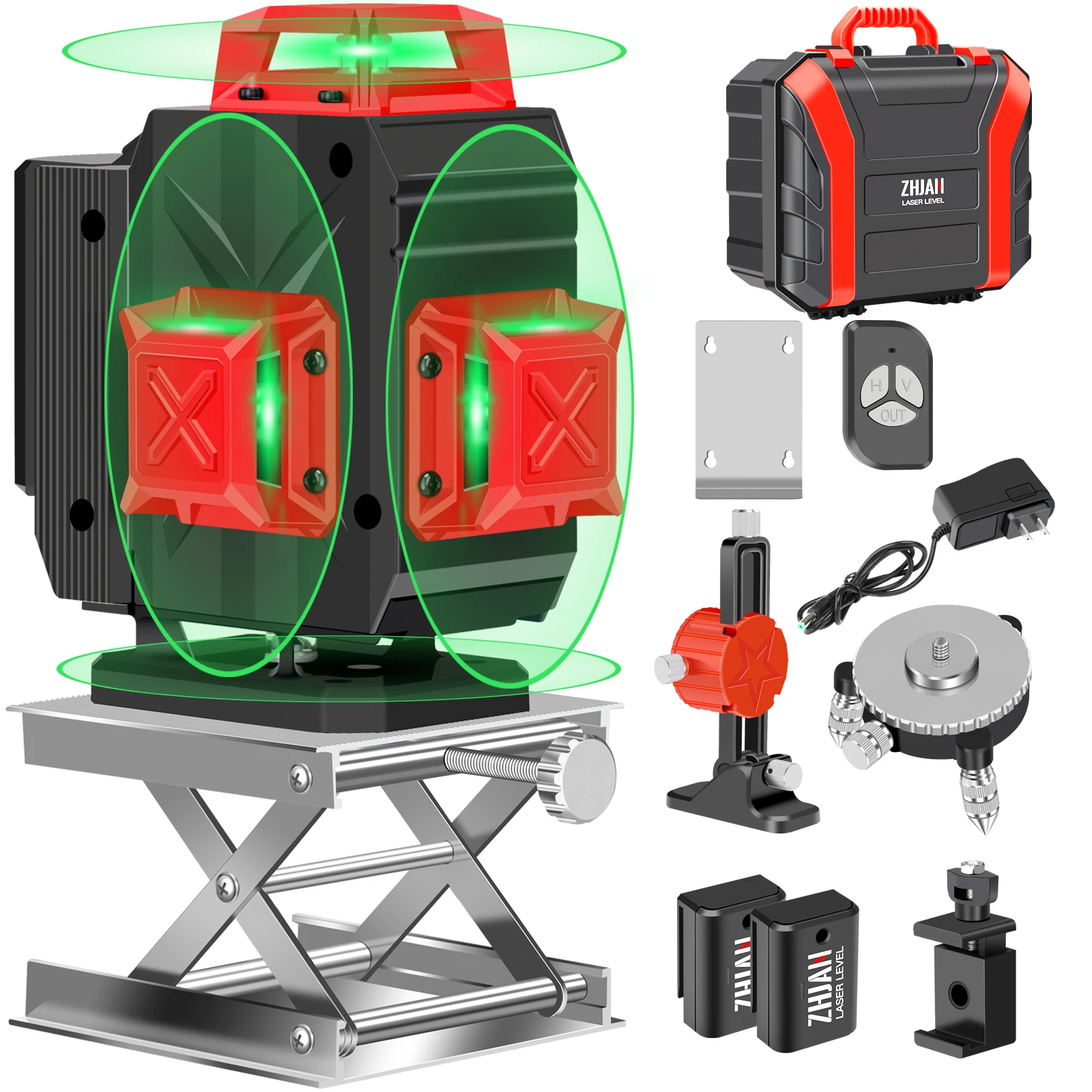 Laser Level,16 Lines Laser Level self Leveling,IP54 Anti-Splash |Two Batteries|Lifting Base|Triangular Bracket