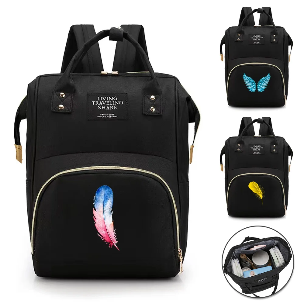 

Mummy Bag Newborn Products Storage Backpack Milk Bottle Organizer Infant Bags Fashion Diaper Pouch Feather Series