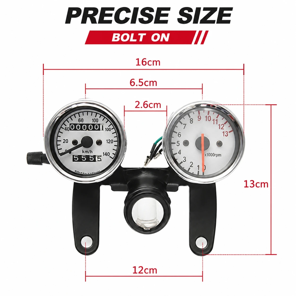 Retro Motorcycle Odometer Tachometer Combo, Dual Mileage Speedometer with Mount Bracket, Motorbike Modified Gauge Kit