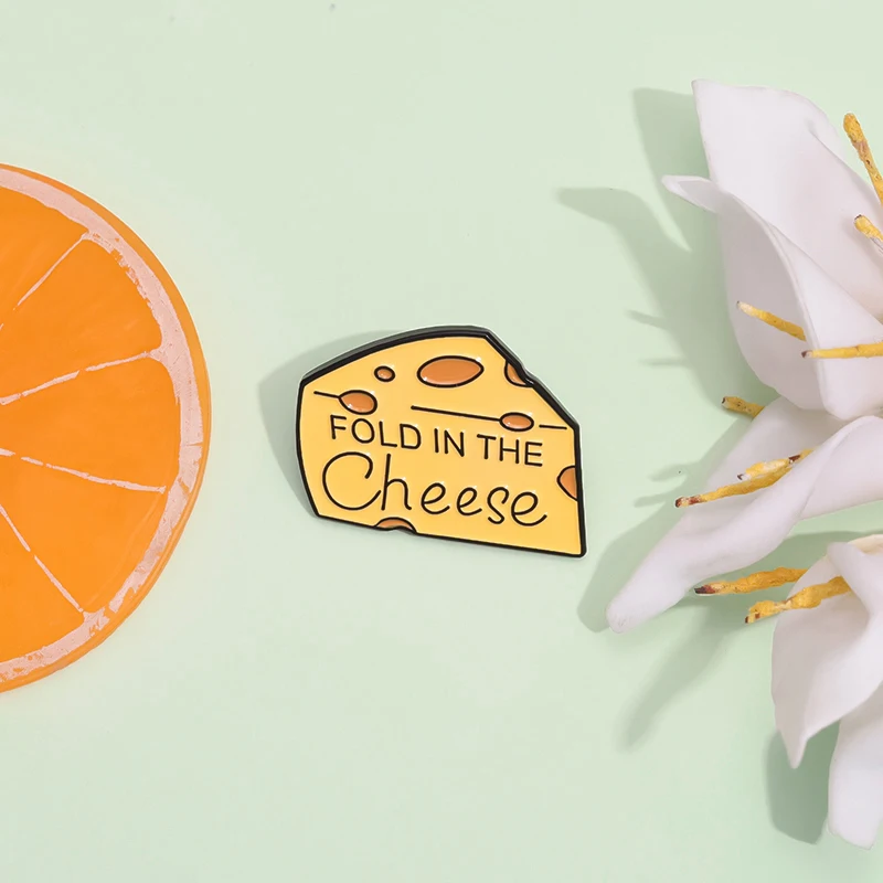 Creative Yellow Cheese Enamel Pins Custom Fold in the Cheese Brooches Lapel Badges Jewelry Gift for Friends Kids