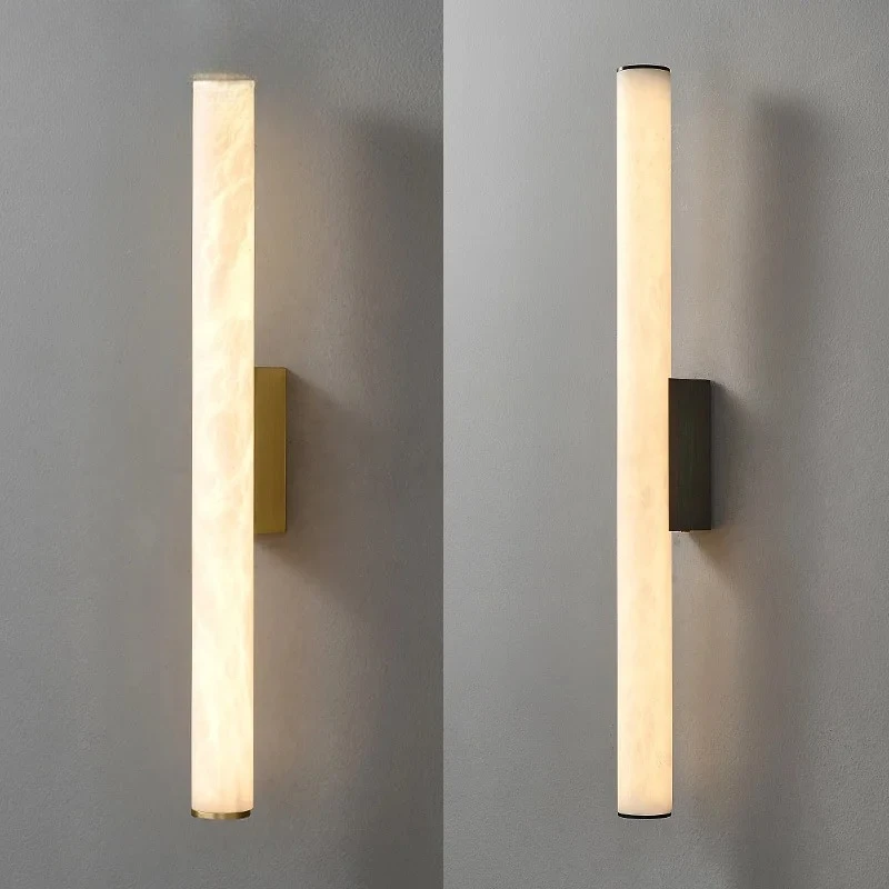 Long Strip Minimalist Solid Copper Marble Wall Lamp, Modern Luxury Alabaster Stone Wall Light for Tv Background Bedside Decor