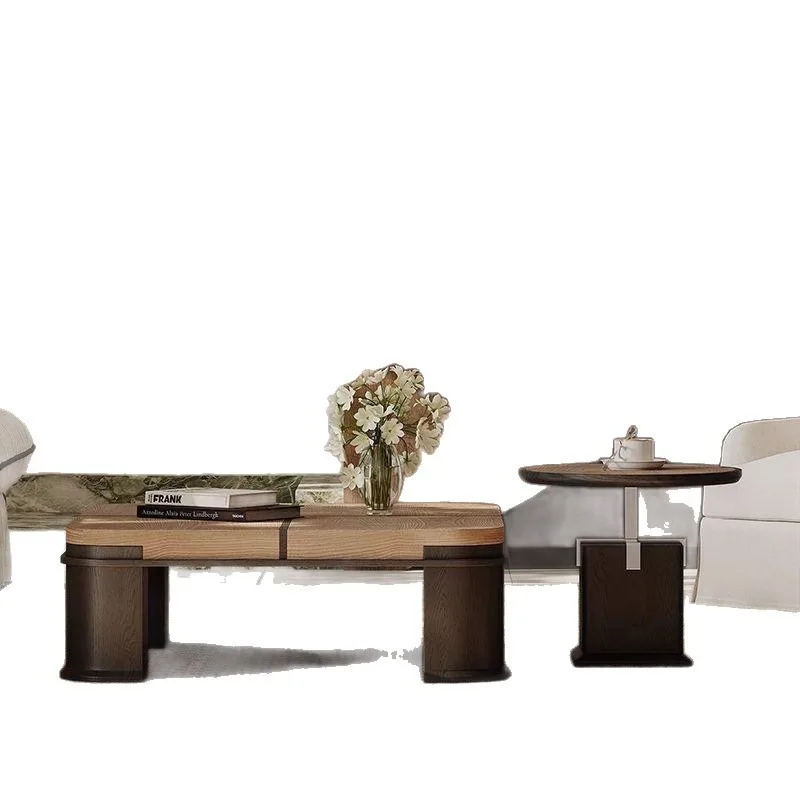 Retractable two-in-one round coffee table combination Italian apartment building lobby negotiation sofa matching coffee