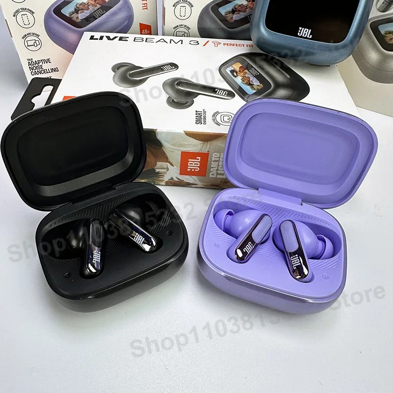 الإصدار الرسمي الأصلي من HK JBL Live Beam 3 سماعات أذن لاسلكية حقيقية شاشة LED تعمل باللمس سماعات أذن مزودة بتقنية البلوتوث مع ميكروفون