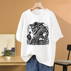 Disney Beauty and The Beast print T-shirt Leisure Sports Street Harajuku Couple Student T-shirt