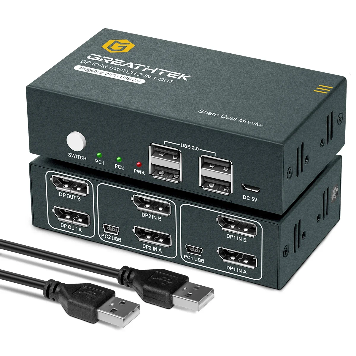 Conmutador HDMI DP DVI VAG KVM, conmutador para Windows 10, PC 2, 4, 8 en 1, 2 salidas duales, teclado, ratón, impresora, compartir 4 dispositivos USB