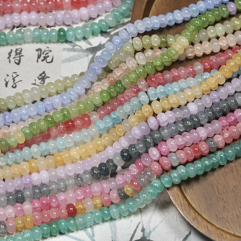 50個入り-4x8mm-クラックルガラス算盤スペーサービーズ-水染め-色褪せにくいルースビーズ-diyブレスレットネックレスジュエリー製作用品