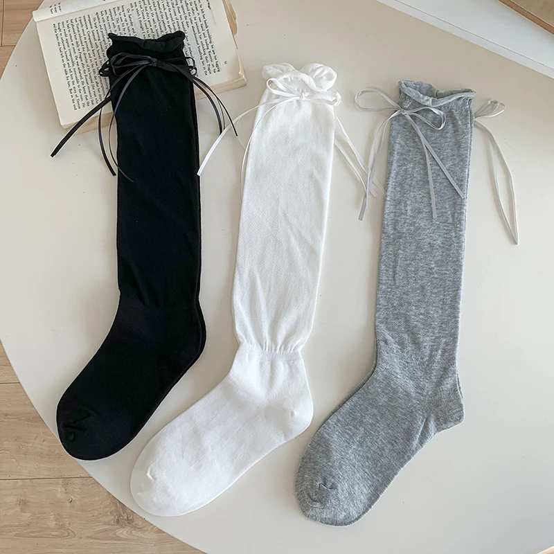 

Woman Stockings New Japanese Fashion Thin Bow Sweet Knee High Socks For Women Breathable Preppy Style Long Socks Trendy Simple
