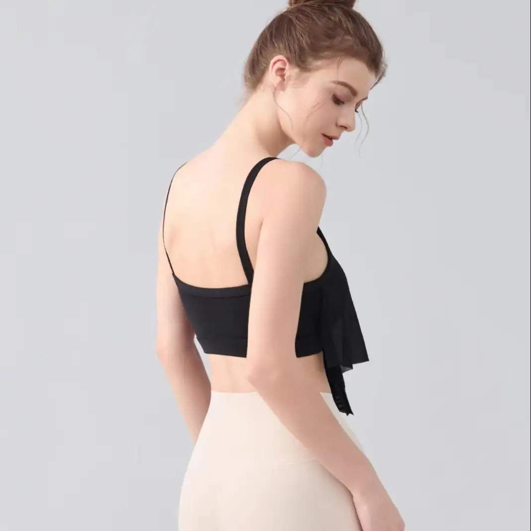 Solid Color Lightweight Yoga Suit Vest Solid Color Temperament Fixed Chest Pad Pleated Edge Fitness Top Women's Sports Back Bra