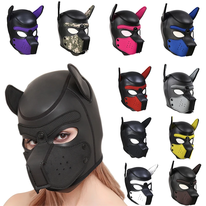 XL Size Party Masks Pup Puppy Play Dog Hood Mask Padded Latex Role Play Cosplay Full Head Ears Halloween Mask Sex Toy For Women