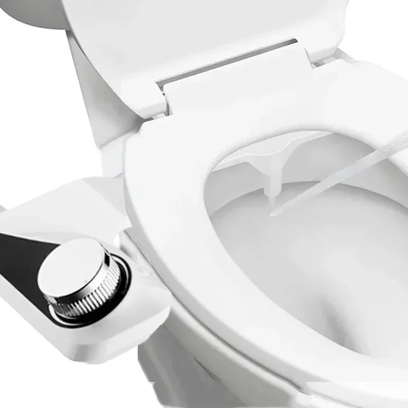 Toilet Seat Bidet with Self Cleaning Dual Nozzle Hot and Cold Water Spray Non-Electric Mechanical Bidet Toilet Attachment