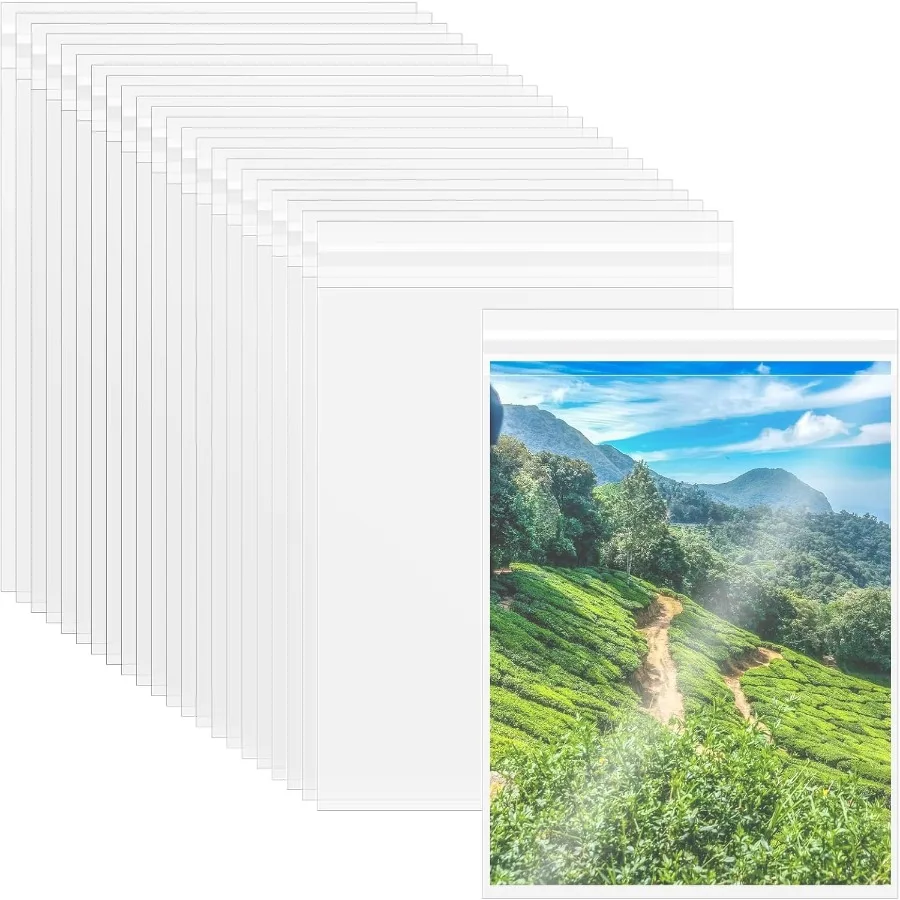 

100PCS 8.5 x 11 Ih Cellophane Bags Self Sealing Resealable Clear Plastic Sleeves for Paper Artwork Photo Mats Comic Magne Page