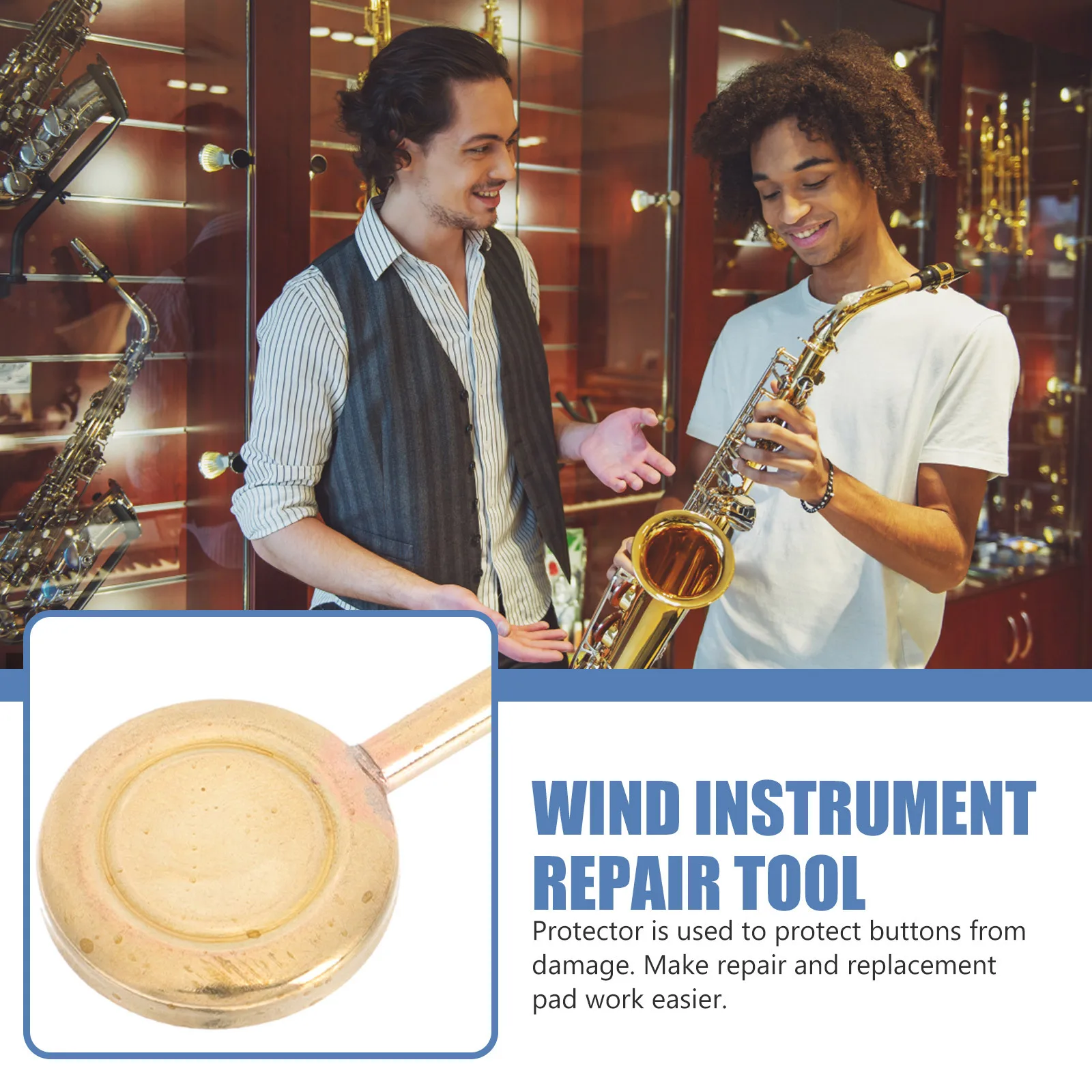

Portable Wind Instrument Repair Tool Durable Saxophone Key Cover Protector Rust-Proof Wear-Resistant Easy Repair Replacement Pad