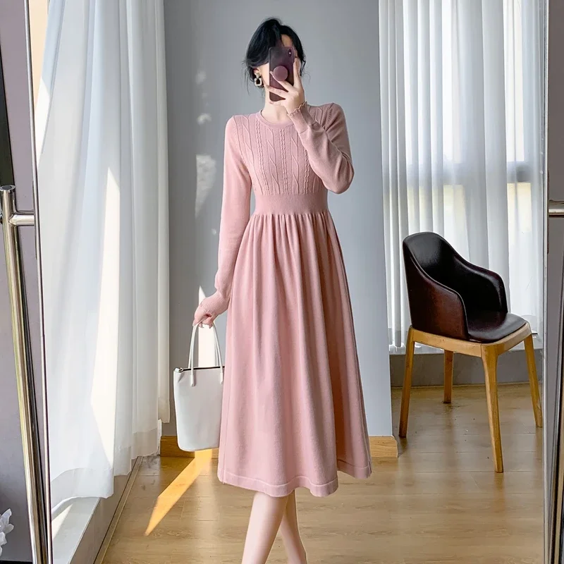 

Sweater Long Dress For Women Clothes Swing Casual Autumn Winter Knitted Korean Slim Long Sleeve Elegant Sweet Femal Clothing