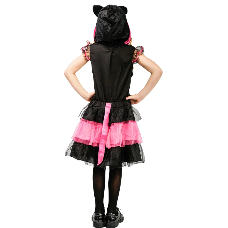 Vestido de princesa de gato Rosa lindo para niños, disfraz de Halloween, ropa de fiesta de actuación de escenario dulce, ropa de Festival de moda