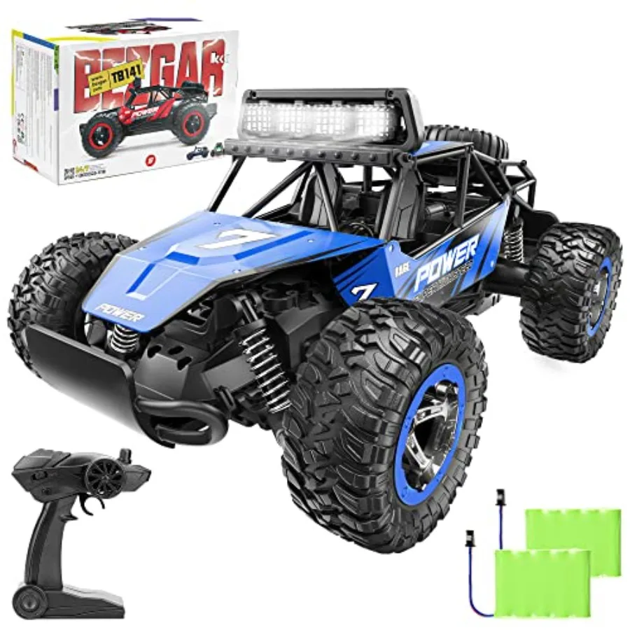 

Off-road RC car for kids and adults ABS plastic body black 20 km/h high speed with LED headlights and dual rechargeable batteri