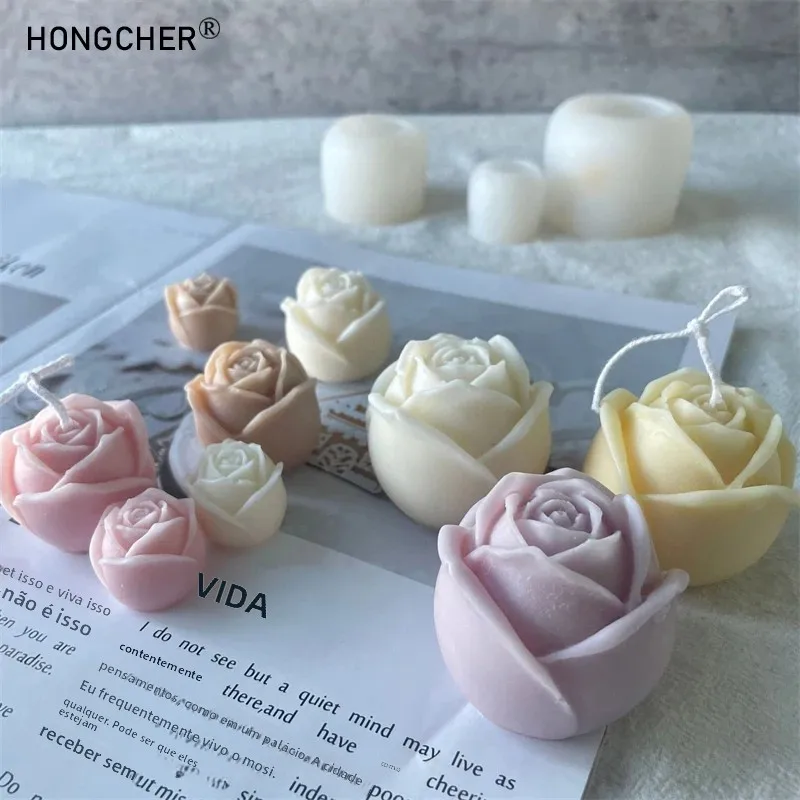 Diy rosa vela molde de silicone para bolo sobremesa ferramentas de cozimento de chocolate aromaterapia ornamento moldes de cubos de gelo cozinha & jantar