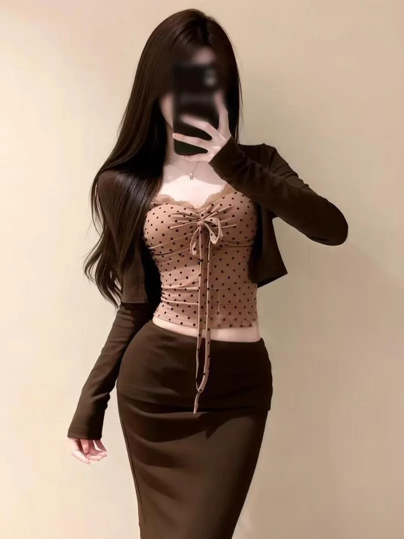 

Spicy Girl Pure Desire Sle Wrap Skirt Set Women Early Spring Summer Korean System Whole Set Open Cardigan Strap Long Skirt ...