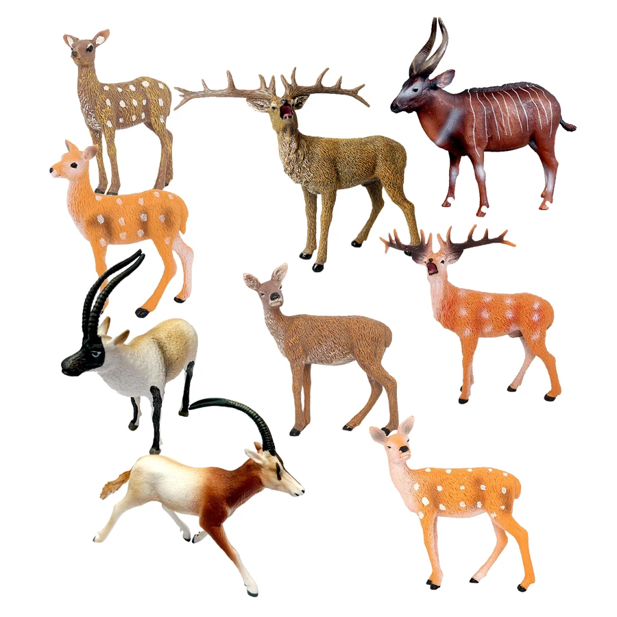 Simulazione Wild Animal Alpaca, antilope Sheep,Elk,Whitetail Deer,Sika-Deer Model Figurine Educational Collector Figurine giocattoli per bambini