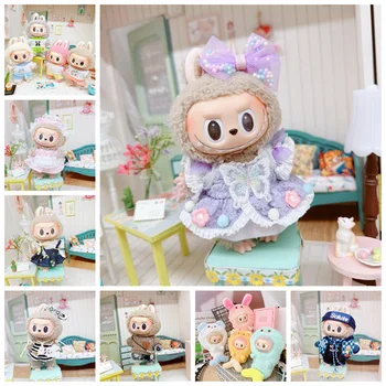 Cute Mini Plush Doll Clothes, 17cm, Outfit Acessórios para Coréia Kpop Exo Labubu Idol Dolls, Saia Macacão, DIY Kid's Gift