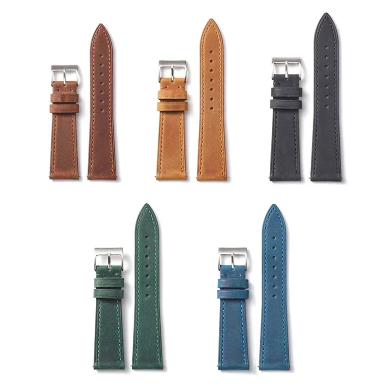 18mm 19mm 20mm 21mm 22mm Vintage Leather Watch Band Strap for Huawei Bracelet Universal Quick Release Soft Wristband