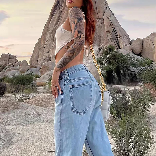 Damskie dżinsy z szerokimi nogawkami Lady Vintage Punk Low Rise Waist Loose Denim Pants Streetwear Fashion Trashy Long Skater Trousers