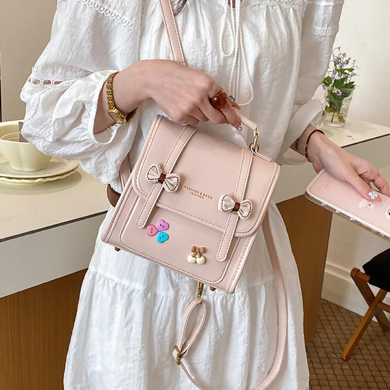New Korean Style Women Contrasting Small Backpack With College Style Commuting Shoulder And Crossbody Handbag
