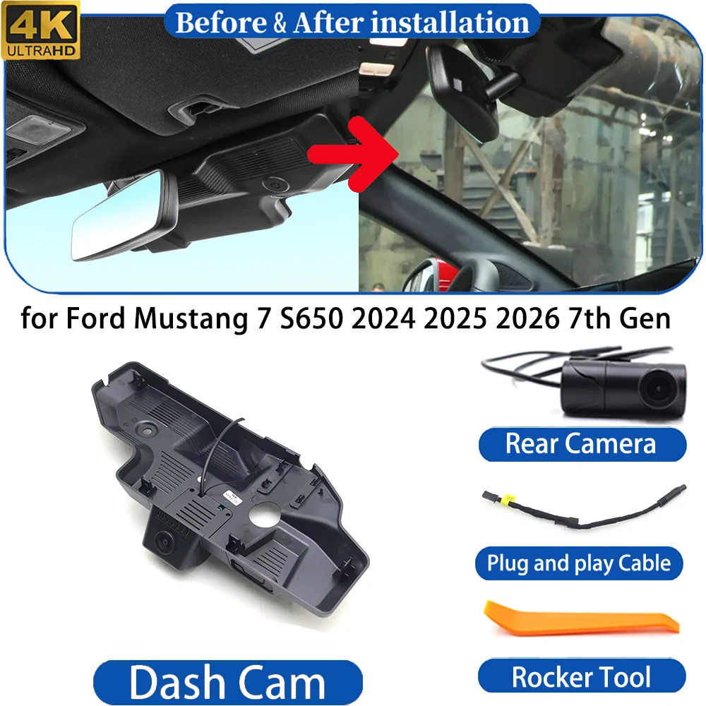 Dash Cam for Ford Mustang 7 S650 2024-2026 7th Gen 4K UHD DVR Wifi Camera Video Recorder Driving Recorder Dashboard Night Vision