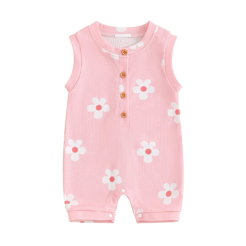 Newborn Baby Girl Clothes Jumpsuit Flower Printed Sleeveless Round Neck Romper 3 6 9 12 18 Months Baby  Summer Clothes