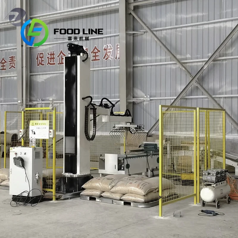 Single Column Palletizing Line 25kg 50kg Box Case Bottle Water Rice Cement Wood Pellets Palletizer Machine Customize