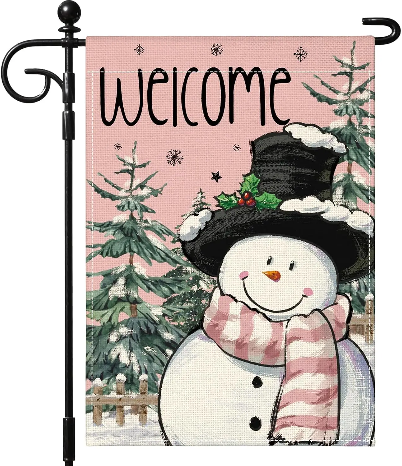OTOSTAR Welcome Christmas Garden Flag 12x18 Inch Double Sided Snowman with Stripes Scarf Xmas Flag Winter Holiday Rustic Yar xxl