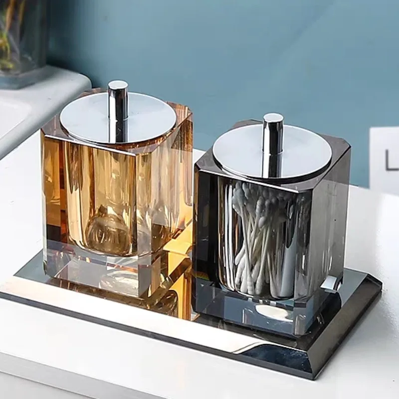 

Креативный дымчатый хрустальный стеклянный держатель для зубочисток, банка для хранения, современный янтарный квадратный ящик для ватных тампонов, банка для зубочисток, украшение дома