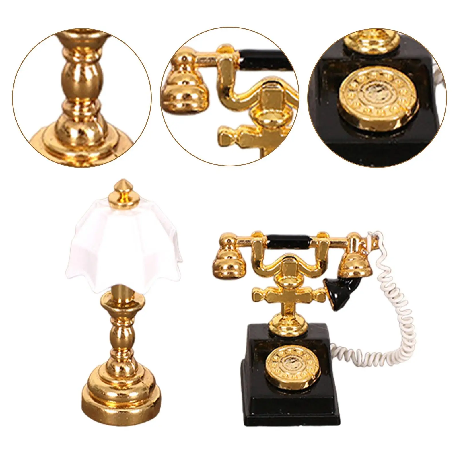 Lampe Miniature pour maison de poupée et ensemble de téléphone rotatif 1/12 pour décoration de Micro paysage